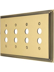 Mid-Century Push Button Switch Plate - Quad Gang in Antique Brass.